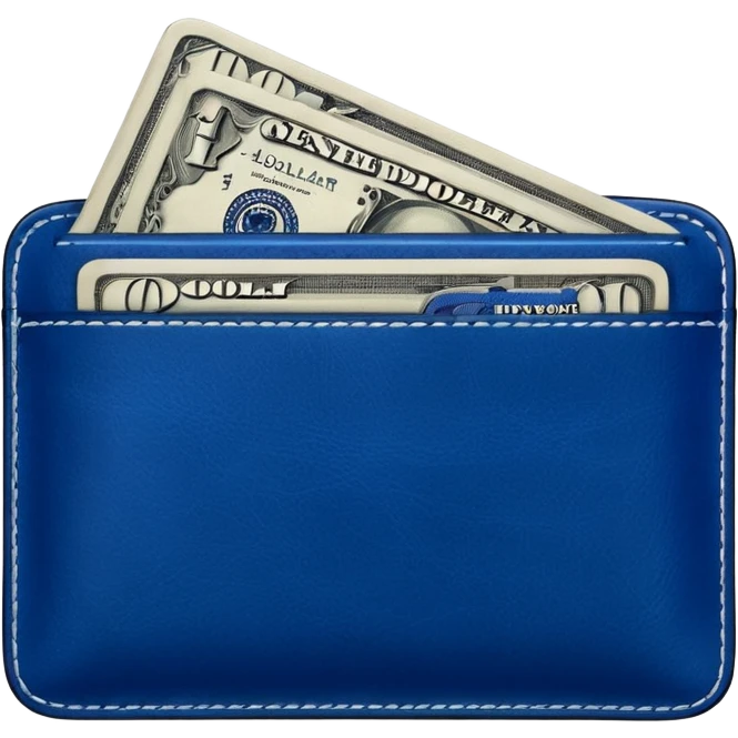  Deep Blue wallet with a single one dollar bill inside, just one dollar emoji