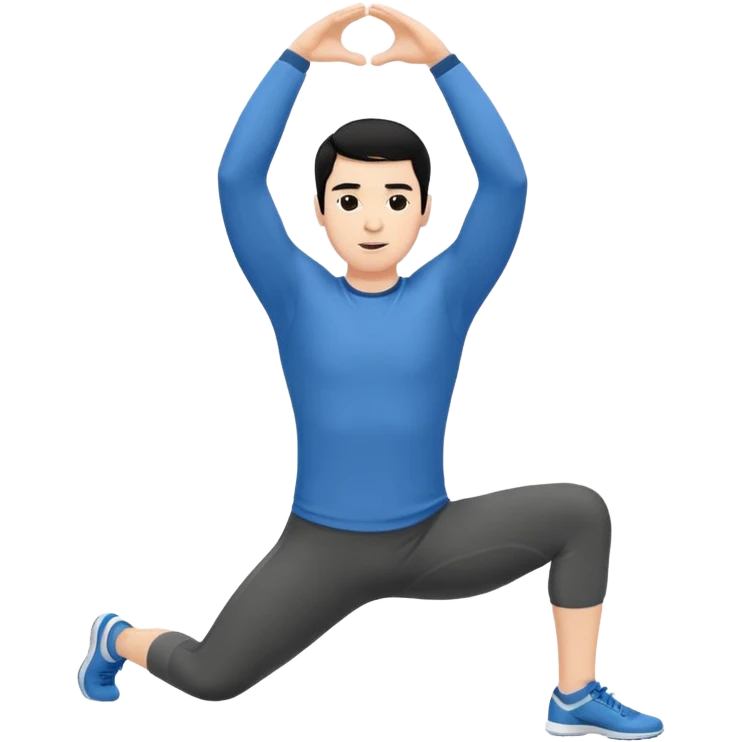 Hombre blanco pelinegro haciendo ejercicio de estiramiento, calentamiento emoji