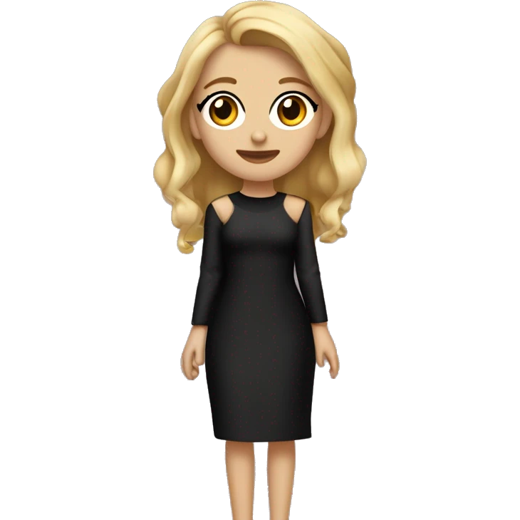 Chica medio rubia mezclado con castaño clarito, ojos marrones clarito, labios ni finos ni gordos rositas claritos, de piel ni muy morena ni muy blanca, vestido negro, pendientes de aros pequeños dorados, y el fondo del personaje un concierto de Adele  emoji