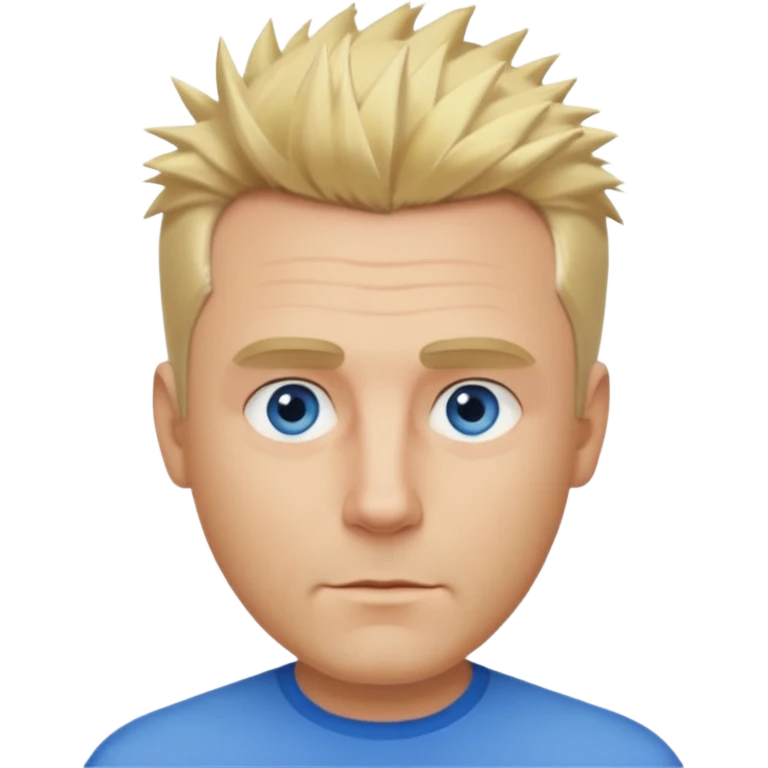 Create emoji of a single blonde guy short hair on the sides medium length slightly spiky pushed slightly to the right blue eyes define jawline middle aged emoji