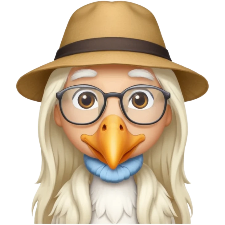 long hair stork with glasses and hat emoji