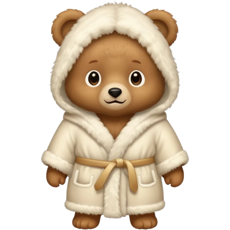a baby light brown bear wearing a cream white robe emoji