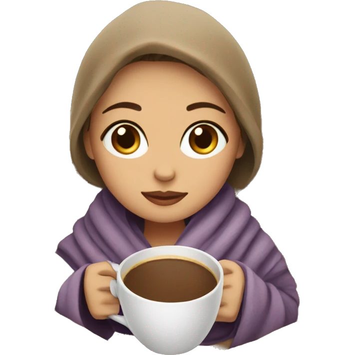 Girl drinking coffee, wrapped in a cozy blanket emoji
