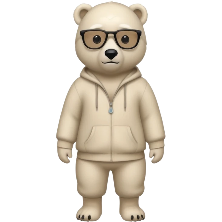 Make a humanoid polar bear with a secret agent beige outfit and dark black glasses emoji