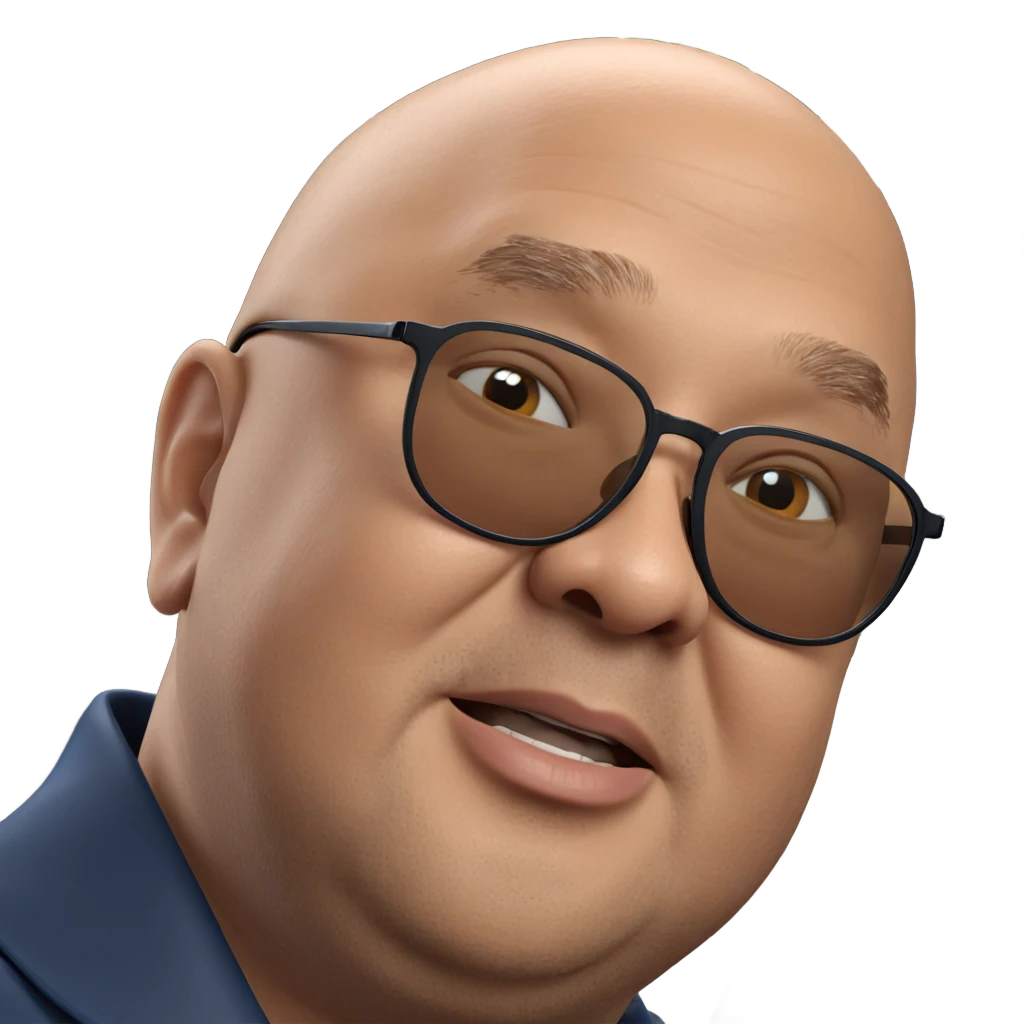 bald man with sunglasses eating emoji