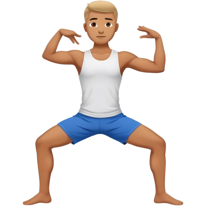 man with blue short warrior yoga pose emoji