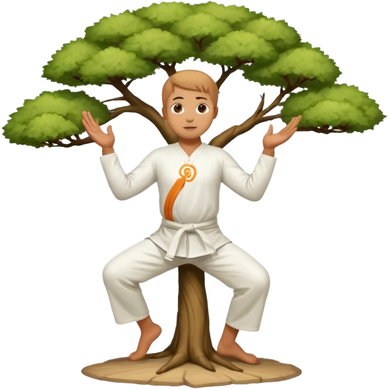 pratiquant de qi gong en position de l'arbre, en tenue noire ou blanche emoji