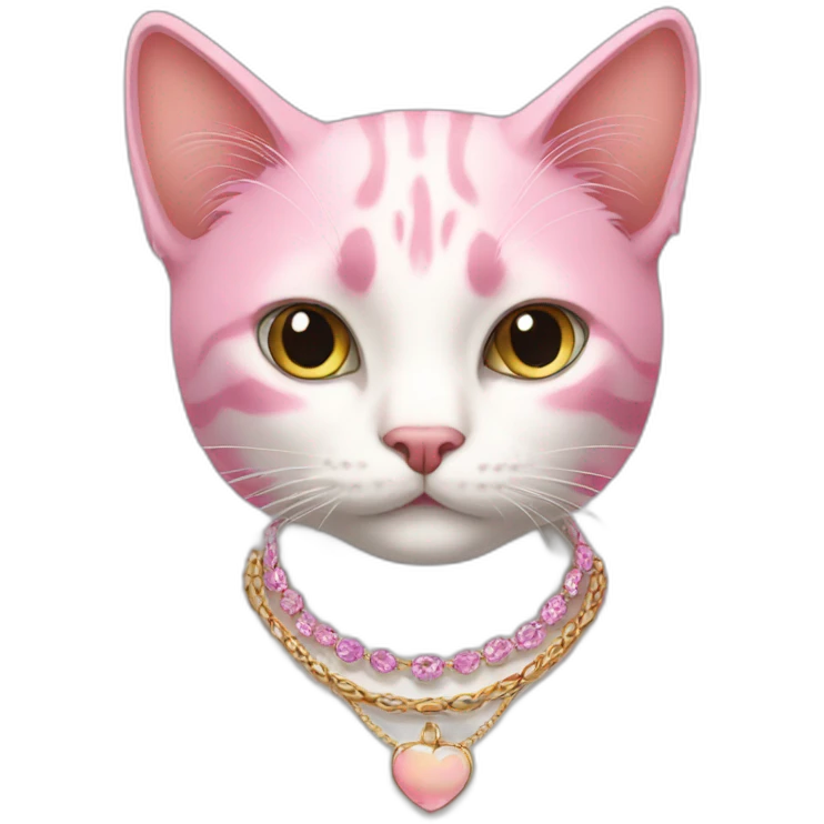 Cat with a necklace and pink hair emoji