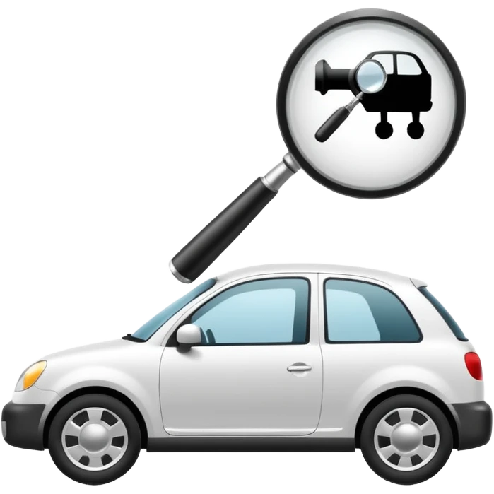 car silhouette with a magnifying glass above it emoji