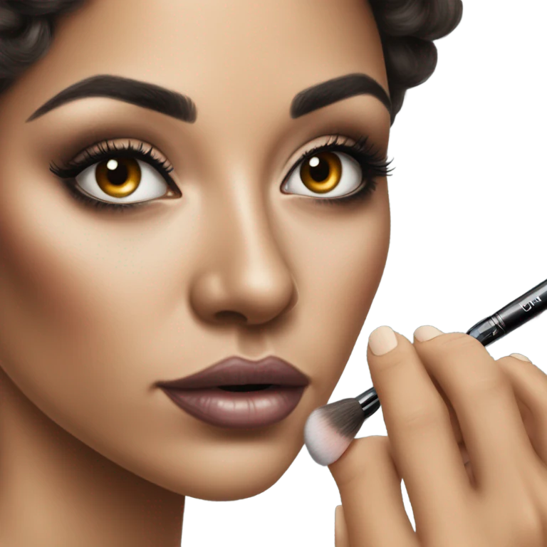 Hyper Realistic Beautiful lightly tattooed woman applying her makeup emoji