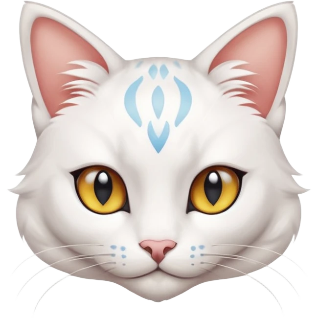 White beautiful elegant slim pretty realistic elegant feline-Pokémon-Fakémon-creature with heterochromia with tufted ears emoji