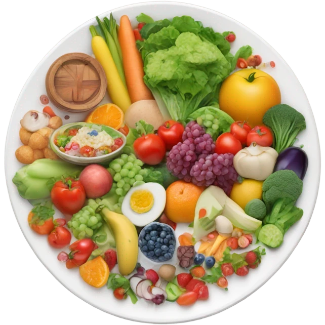 round white plate with healthy food emoji