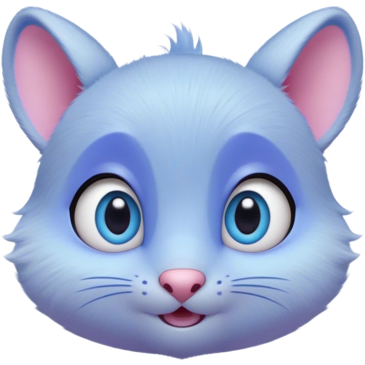 A creature with pastel purple fur and large pixar blue eyes and very small ears like a teddy bear. The nose is just a very small pink oval. The base around the eyes, eyebrows, nose and mouth is white, blushing. emoji