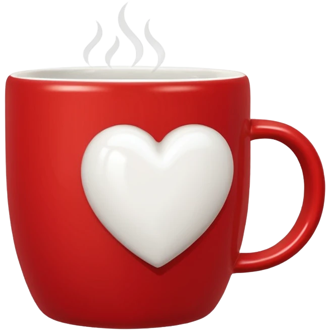 red mug with white heart emoji
