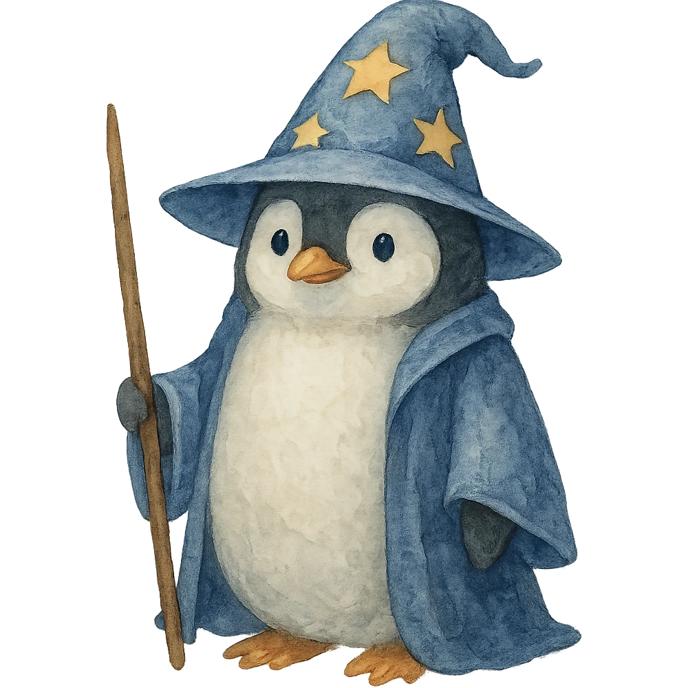 watercolor style penguin wizard emoji
