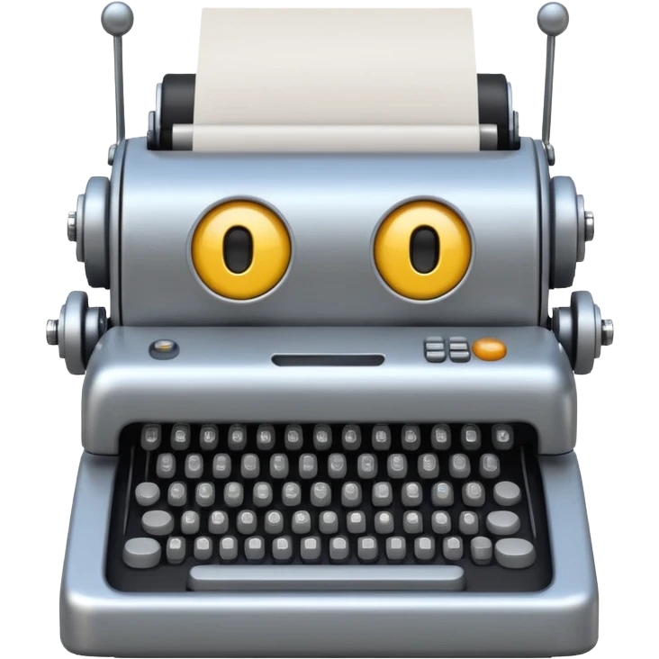 robot typewriter emoji with more expressive face emoji