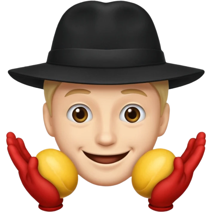 superstitious smiling man in black hat squeezing his testicles emoji