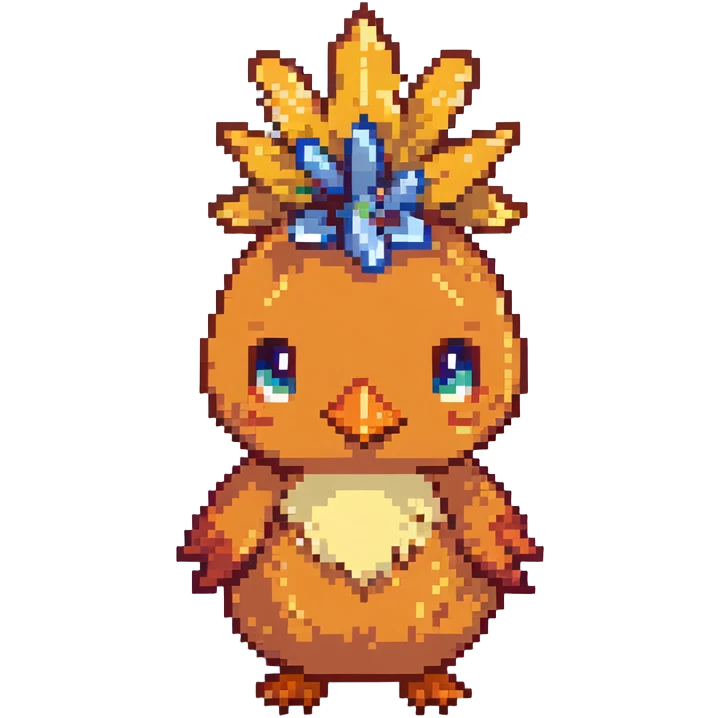 Torchic, the small orange fire-type chick Pokémon with yellow feathers on head and small beak emoji