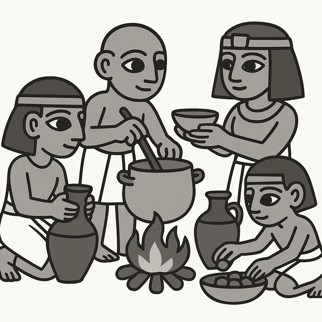ancient Egyptian cooking scene in hieroglyphic style emoji