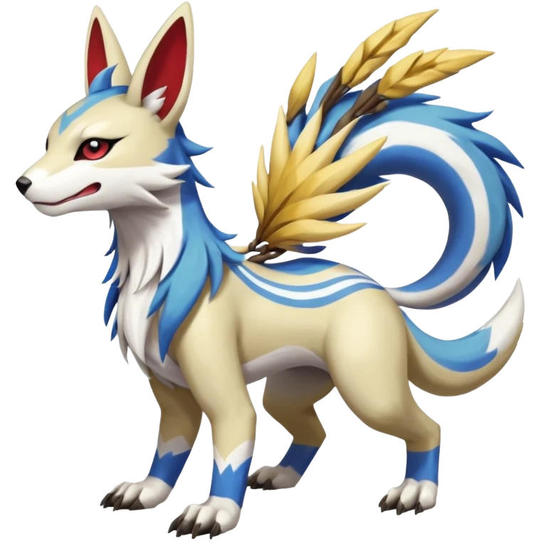 Colorful Skilled Adept Graceful Asian Painted WereGarurumon-Linoone-Meloetta-Renamon-Zangoose-fusion-hybrid-creature (full body) emoji