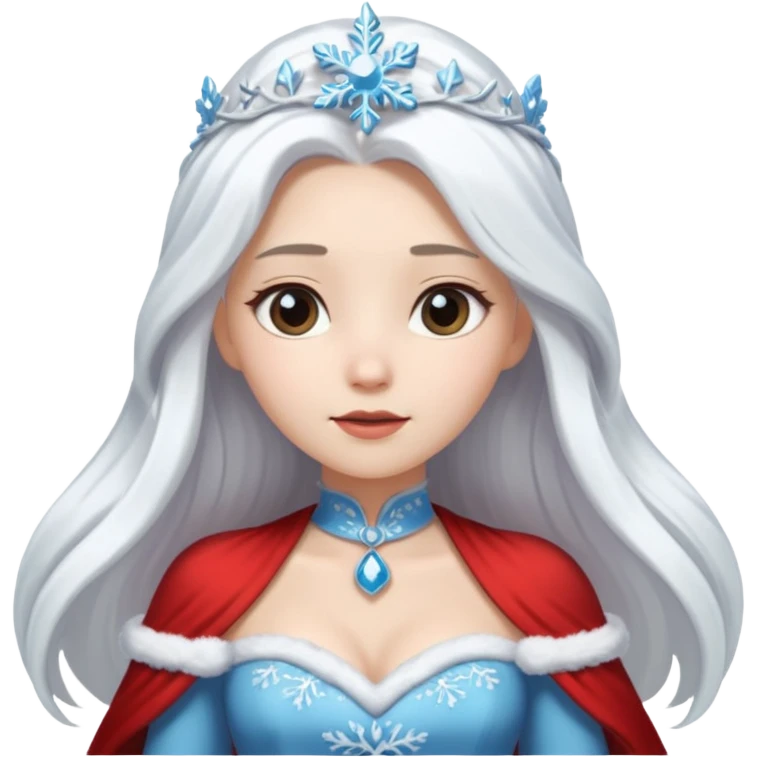 snow princess with long hair wearing snow chirsmas clothes looking at the front emoji