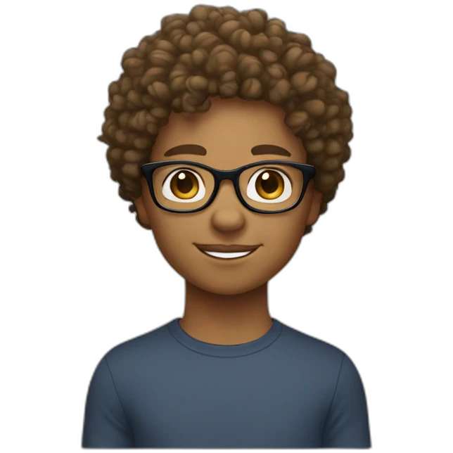 Kid with curly hair short light brown skin color and glasses emoji
