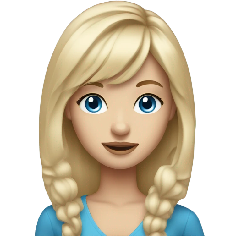 Beautiful girl with long blonde hair with bangs and blue eyes  emoji