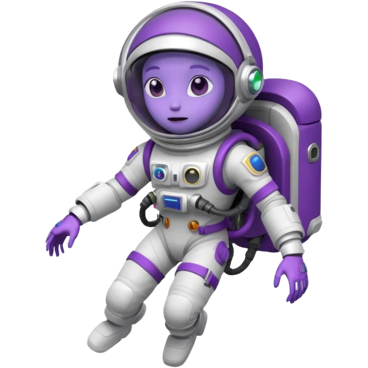 Purple alien floating with jetpack, white Astronaut emoji