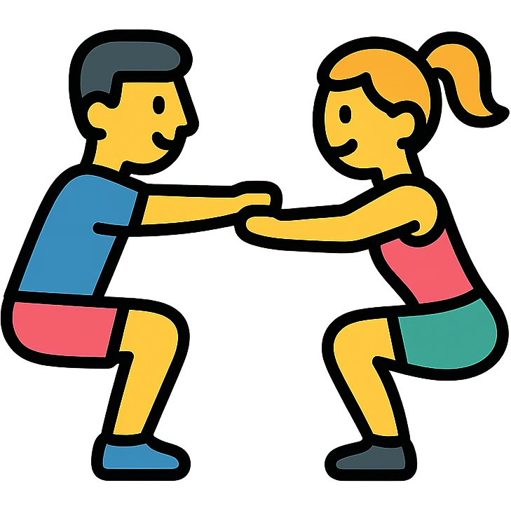 gym buddies doing squats together, modern and easy to understand icon style emoji