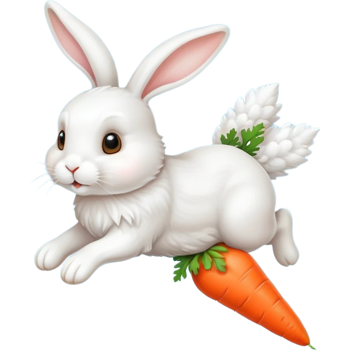 Flying rabbit over carrot emoji