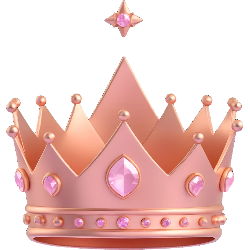rose gold crown, metallic, soft pink, minimal background, slightly different crown shape emoji