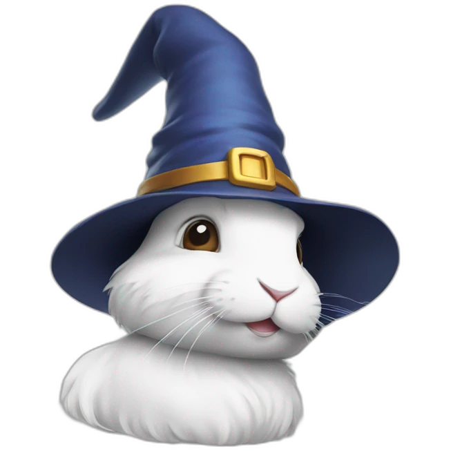 A side profile of a white rabbit wearing a wizard hat emoji
