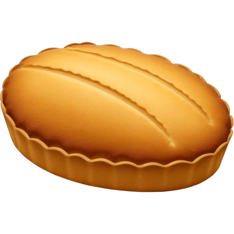 A madeleine pastry. Oval shaped. With scalloped single edge. emoji