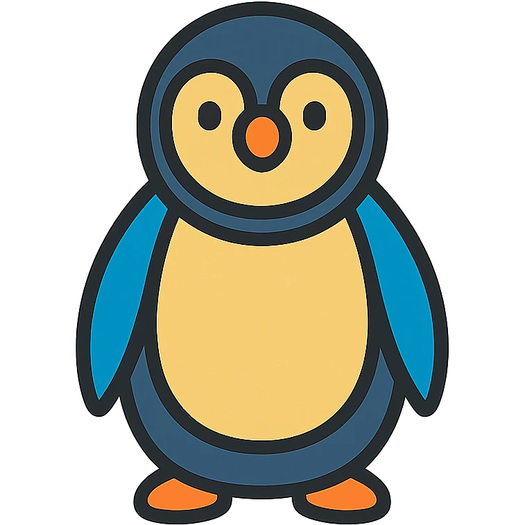 penguin, color outline icon style, black outlines, simple and friendly emoji