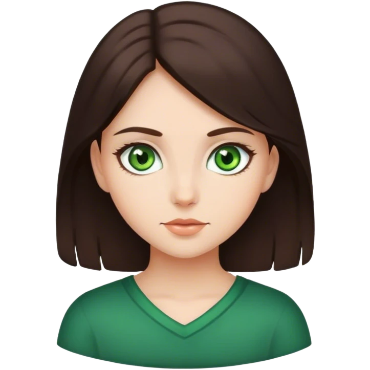 A girl with dark brown hair and green eyes  emoji