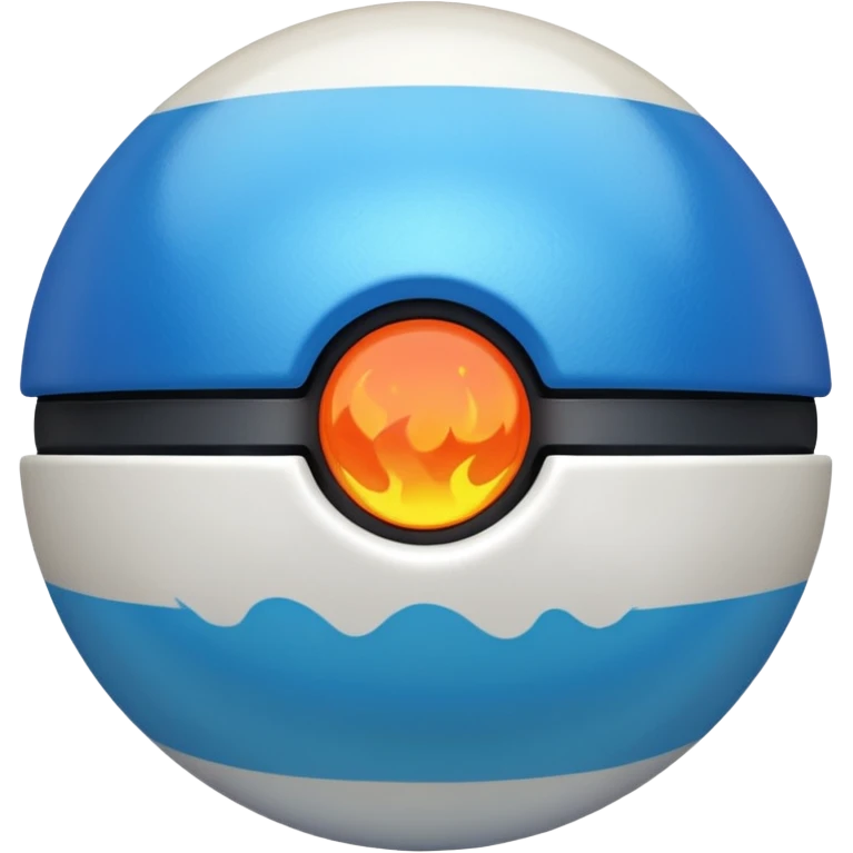blue pokeball emoji, top half is a more saturated blue, bottom half is white, black stripe, with a white sheen, with a pearlescent finish, with a lava effect emoji
