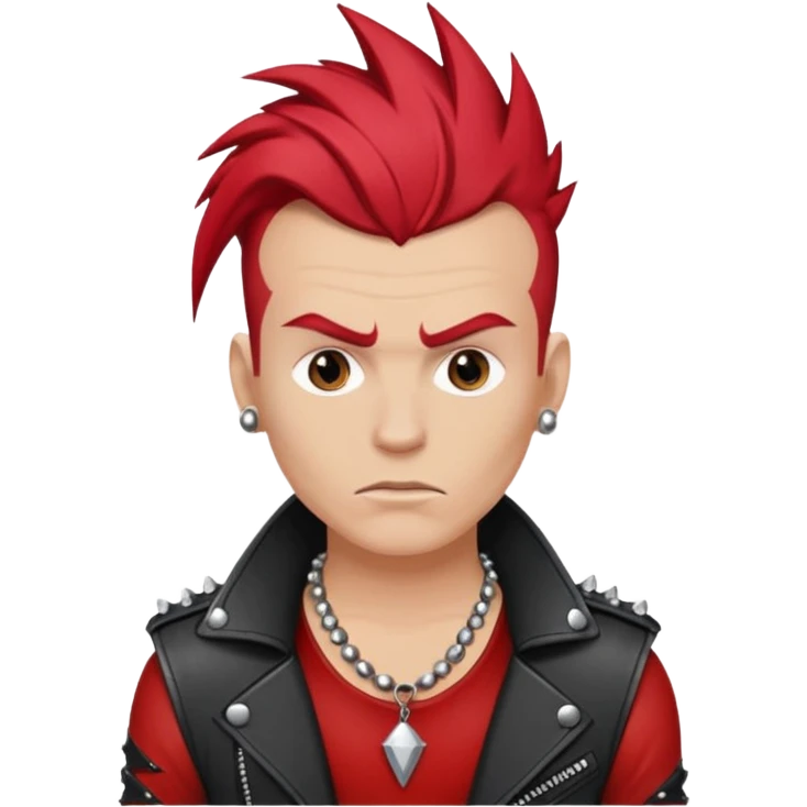 white guy rock singer with red mohawk hair, rebellious style, studded leather necklace emoji