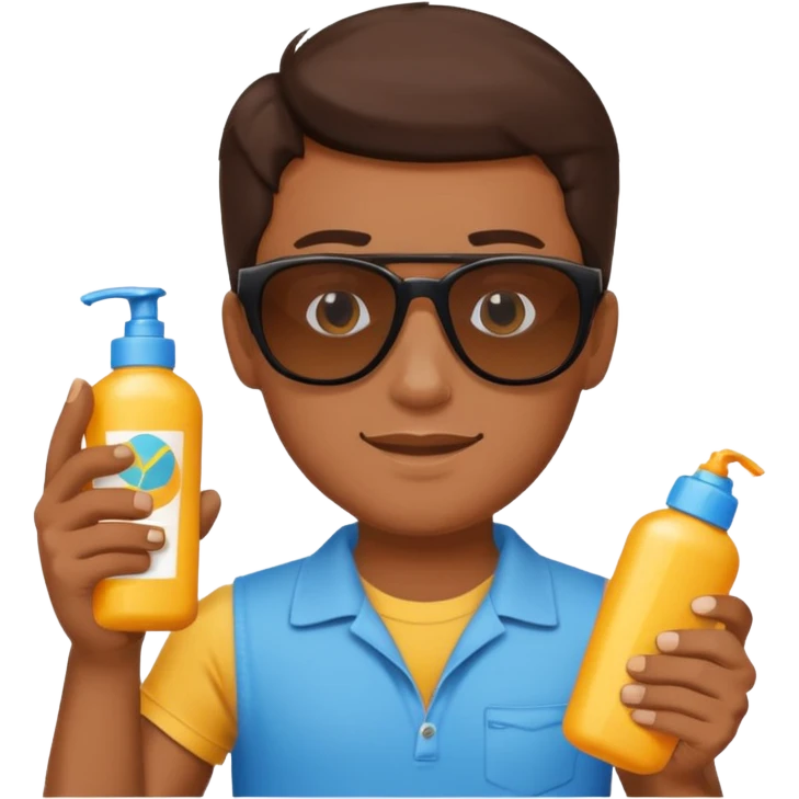 
male brunet suncream bottle and sunglasses emoji