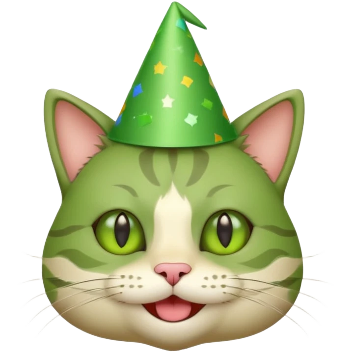 green cat  with party hats emoji