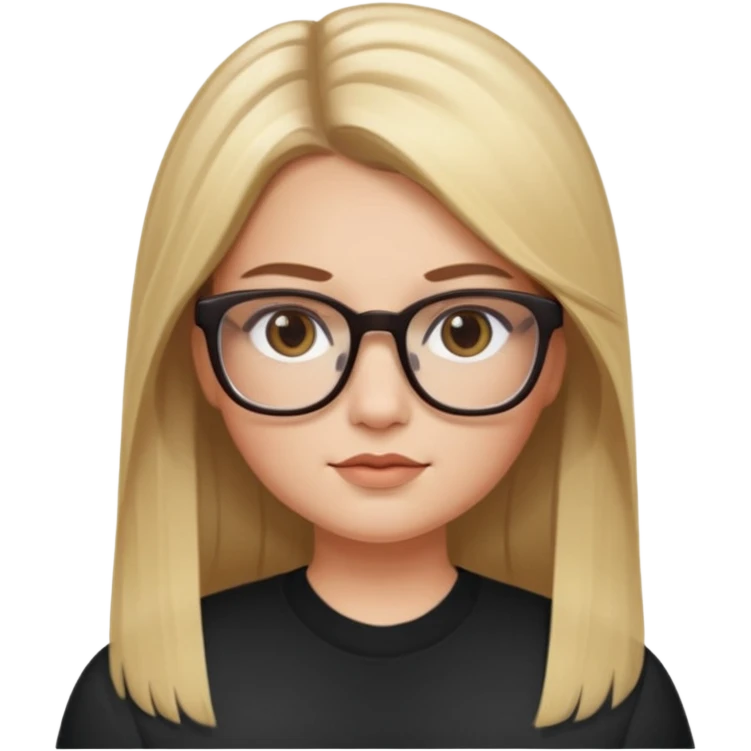 Chica blanca con cabello liso largo balayage (rubio con cafe), ojos cafe obcuro con lentes cuadrados, gordita emoji