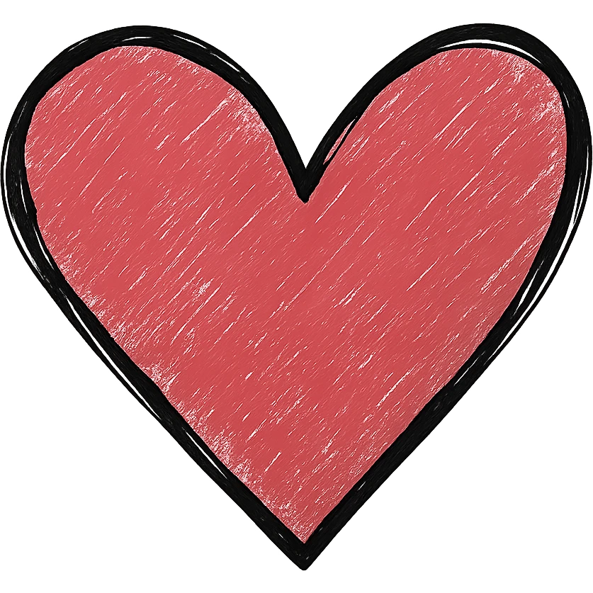 Make the heart red while keeping the hand drawn black outline style with a white clean background. emoji