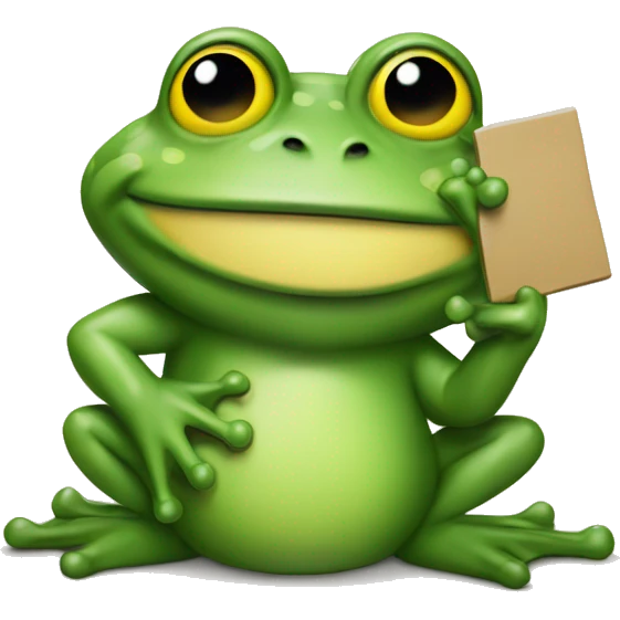 I needs a green frog holding a sign and on that sign this will written Soja bhodike  emoji
