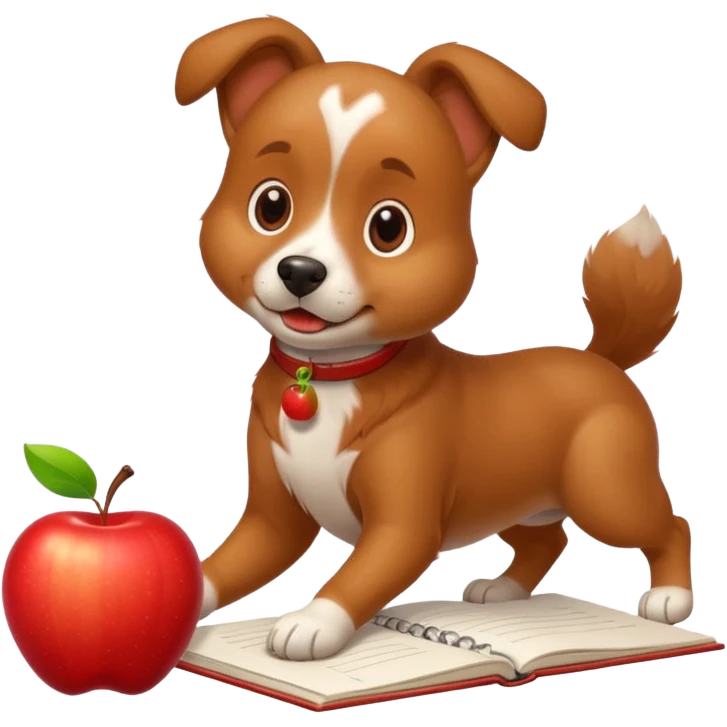 playful dog rolling on the floor with homework, apple style emoji emoji