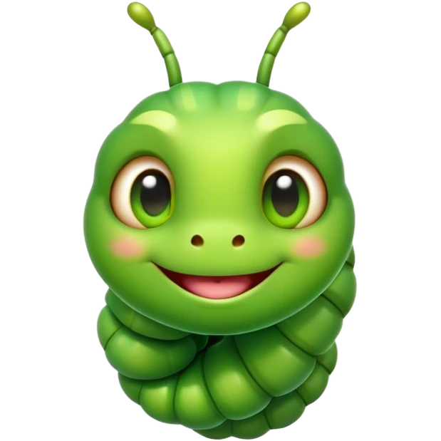 Cinematic Realistic Cute Caterpillar Portrait Emoji, Head tilted playfully and inquisitively, featuring a compact, segmented body in bright, vibrant green with delicate, inviting textures and a charming, rounded face with sparkling eyes full of curiosity, rendered with lifelike detail and natural highlights, high shine, affectionate and spirited, styled with a touch of garden whimsy, soft glowing outline, capturing the essence of a mischievous yet lovable caterpillar that seems poised to crawl cheerfully into your arms! emoji