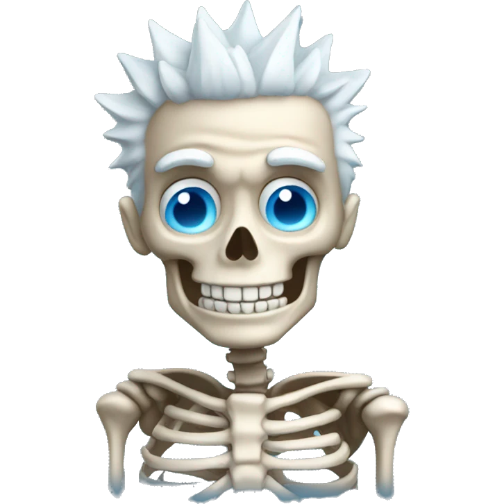 skeleton with spiky white  hair smiling blue eyes emoji