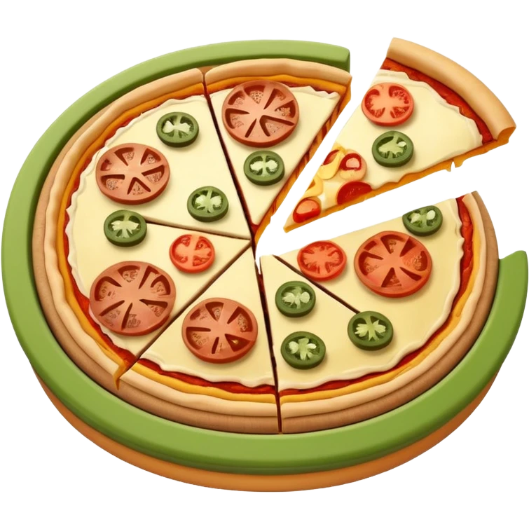 3d pie chart whith pizza as base and different colored unequal slices emoji