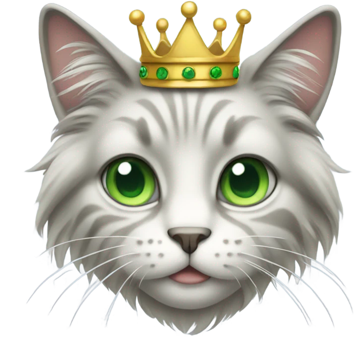 Long hair cat with green eyes and crown  emoji