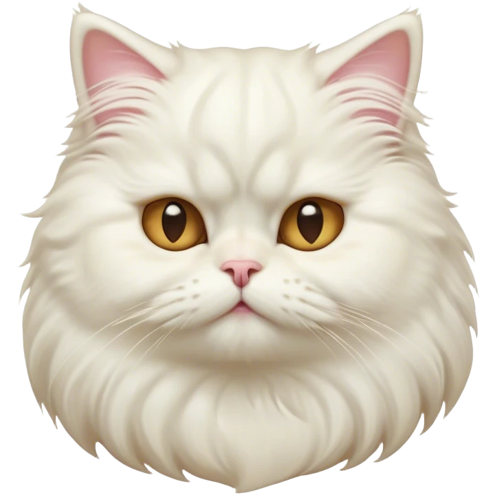 Cinematic Comical White Persian Cat Portrait Emoji, Head tilted playfully with a touch of sass, fluffy white fur with subtle hints of cream and golden tones, Simplified yet hilariously chubby features, highly detailed, glowing with a warm, friendly glow, high shine, a mix of lazy and curious, stylized with a touch of whimsy, bright and endearing with a comical expression, soft glowing outline, capturing the essence of a mischievous yet chubby, fluffy kitty, so endearing it feels like it could stretch out of the screen and demand attention with its cheeky charm! emoji