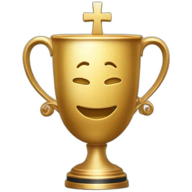 royal empty Christian trophy for the winner with a cross on royal background emoji