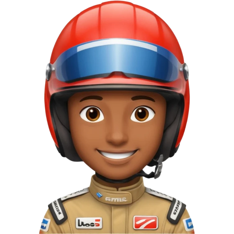 Race Driver, brown skin, smile emoji